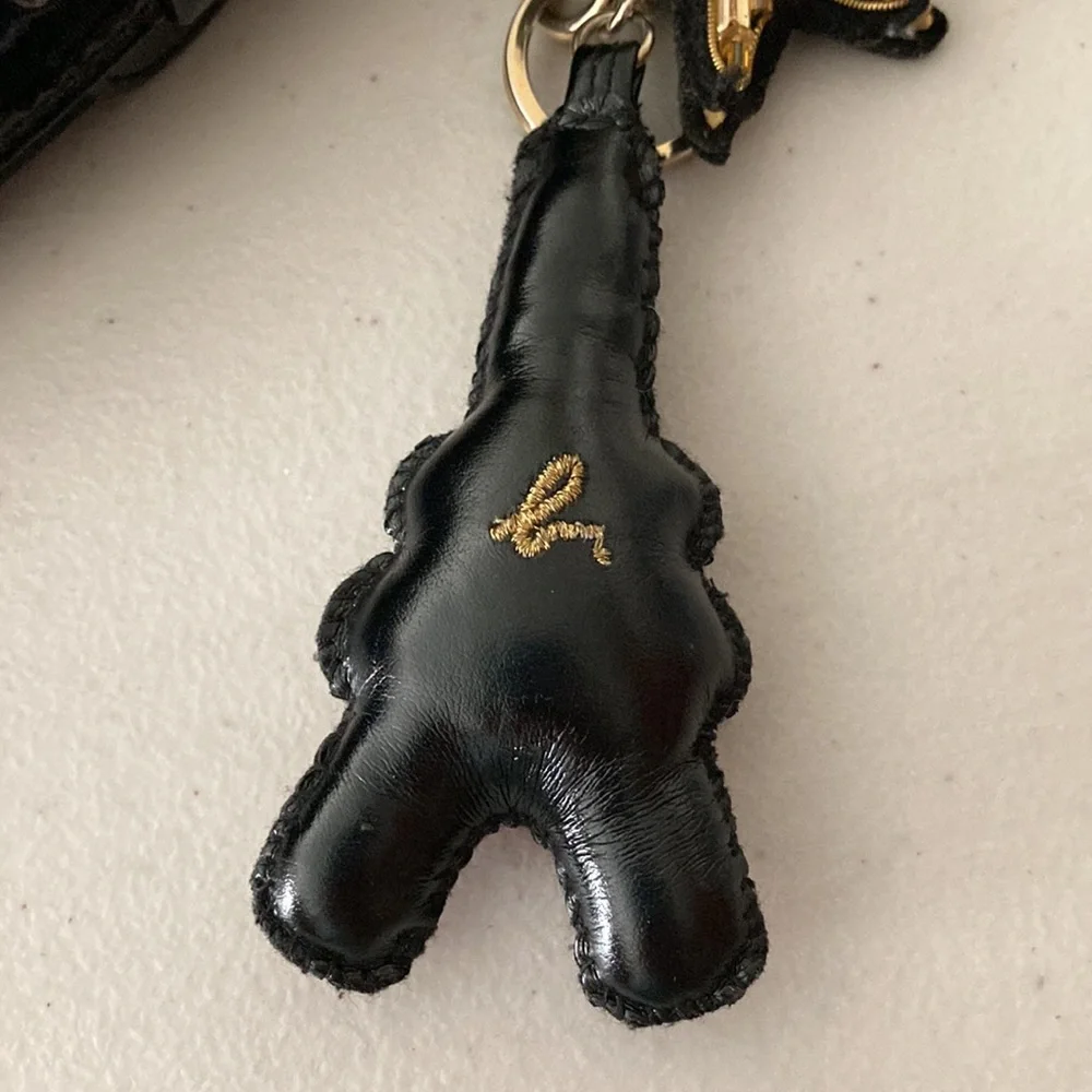 Agnes b. Black Purse, Heavy Satin, Zipper, Designer Bag Charms, Inner Pockets - Picture 4 of 16